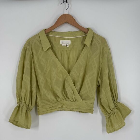 Anthropologie Cropped Bell Sleeve Wrap Top in Green | Size XS - Picture 1 of 7